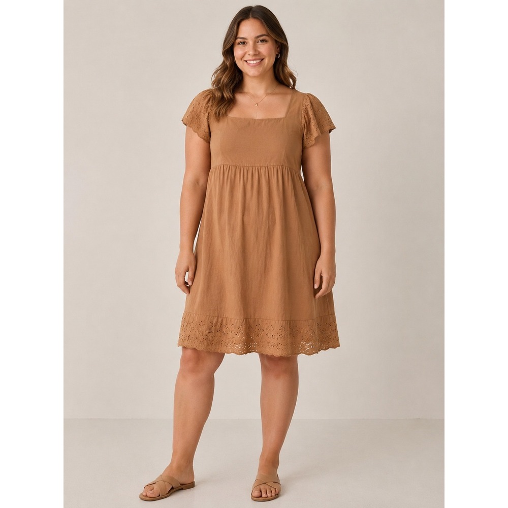 Nolita NYC Brown Cotton Eyelet Mini Dress XL Cottagecore Boho Bohemian